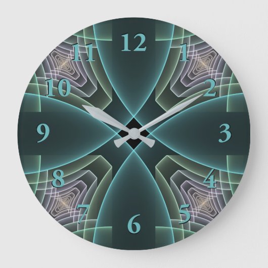 Moderne Blauwgroen geometrische fractale kunst Grote Klok (Voorkant)