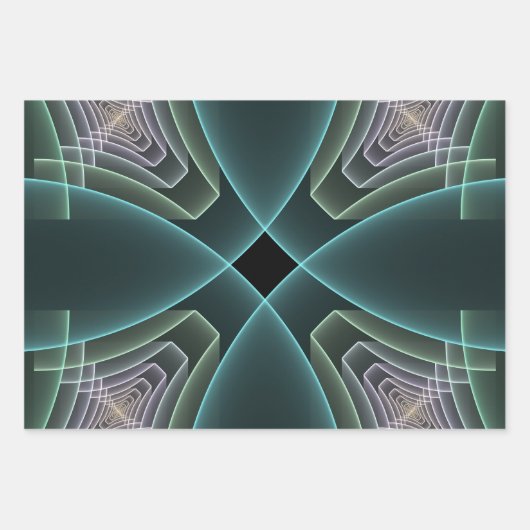Moderne Blauwgroen geometrische fractale kunst Inpakpapier Vel (Voorkant 2)