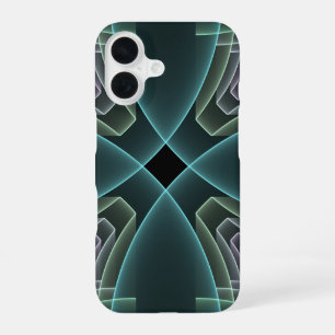 Moderne Blauwgroen geometrische fractale kunst iPhone 16 Hoesje