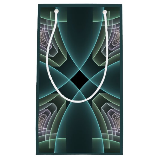 Moderne Blauwgroen geometrische fractale kunst Klein Cadeauzakje (Voorkant)