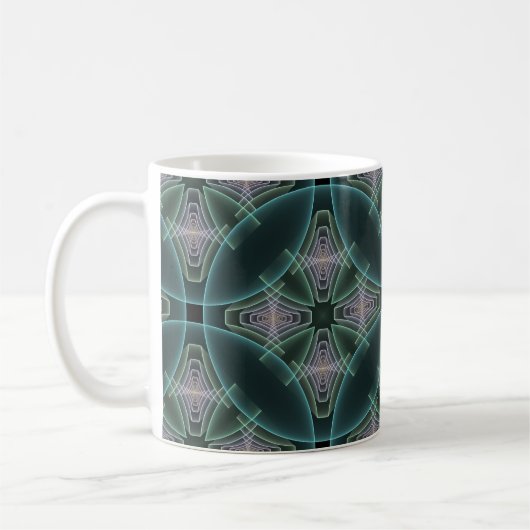 Moderne Blauwgroen geometrische fractale kunst Koffiemok (Links)