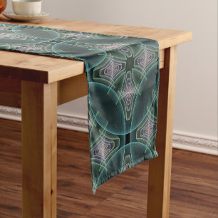 Moderne Blauwgroen geometrische fractale kunst Korte Tafelloper