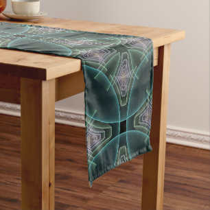Moderne Blauwgroen geometrische fractale kunst Lange Tafelloper