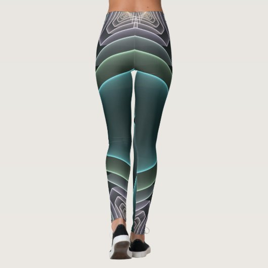 Moderne Blauwgroen geometrische fractale kunst Leggings (Achterkant)