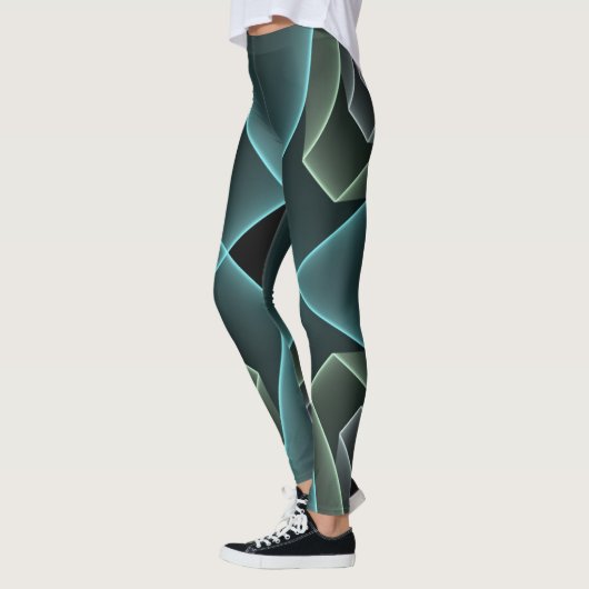 Moderne Blauwgroen geometrische fractale kunst Leggings (Links)