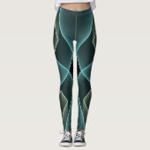 Moderne Blauwgroen geometrische fractale kunst Leggings (Voorkant)