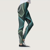 Moderne Blauwgroen geometrische fractale kunst Leggings (Rechts)