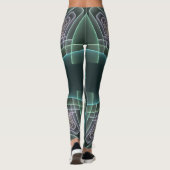 Moderne Blauwgroen geometrische fractale kunst Leggings (Achterkant)
