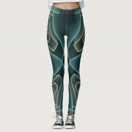 Moderne Blauwgroen geometrische fractale kunst Leggings
