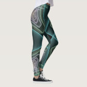 Moderne Blauwgroen geometrische fractale kunst Leggings (Rechts)