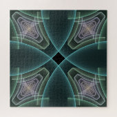 Moderne Blauwgroen geometrische fractale kunst Legpuzzel (Horizontaal)