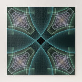 Moderne Blauwgroen geometrische fractale kunst Legpuzzel (Verticaal)