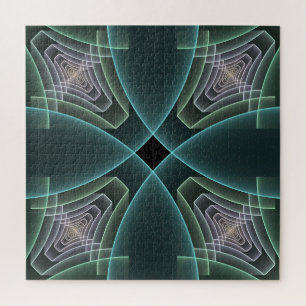 Moderne Blauwgroen geometrische fractale kunst Legpuzzel