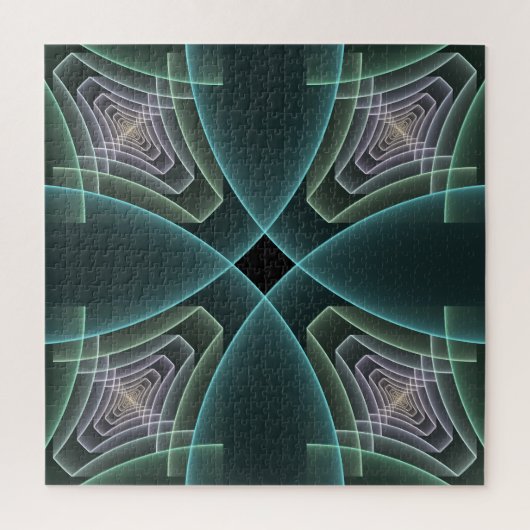 Moderne Blauwgroen geometrische fractale kunst Legpuzzel (Verticaal)