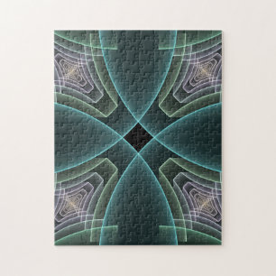 Moderne Blauwgroen geometrische fractale kunst Legpuzzel