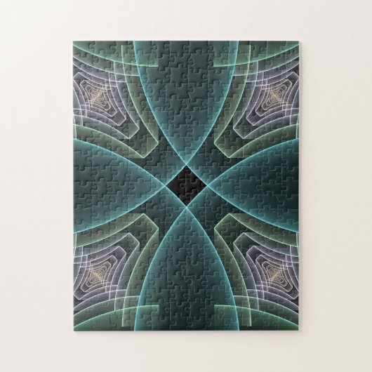 Moderne Blauwgroen geometrische fractale kunst Legpuzzel (Verticaal)