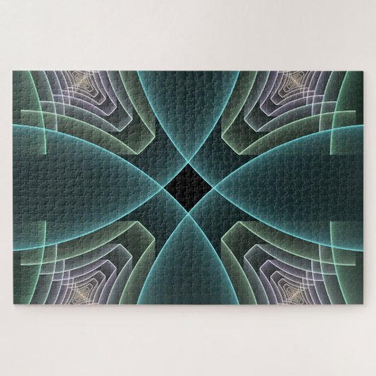 Moderne Blauwgroen geometrische fractale kunst Legpuzzel (Horizontaal)