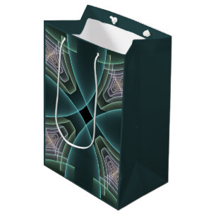 Moderne Blauwgroen geometrische fractale kunst Medium Cadeauzakje