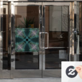 Moderne Blauwgroen geometrische fractale kunst Raamsticker (Kantoordeur)
