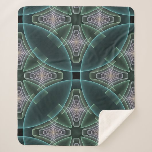 Moderne Blauwgroen geometrische fractale kunst Sherpa Deken (Voorkant)