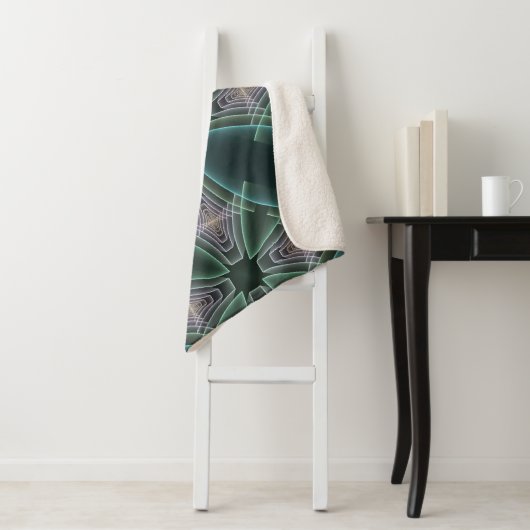 Moderne Blauwgroen geometrische fractale kunst Sherpa Deken (In situ)