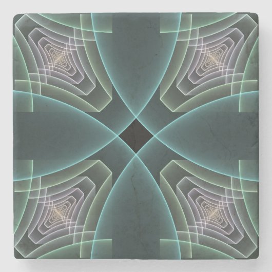 Moderne Blauwgroen geometrische fractale kunst Stenen Onderzetter (Voorkant)