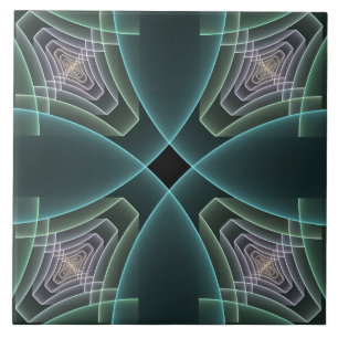 Moderne Blauwgroen geometrische fractale kunst Tegeltje