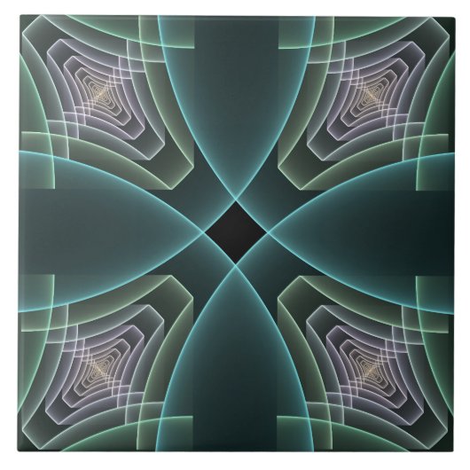 Moderne Blauwgroen geometrische fractale kunst Tegeltje (Voorkant)