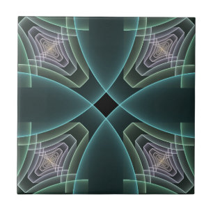 Moderne Blauwgroen geometrische fractale kunst Tegeltje