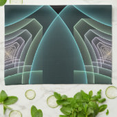 Moderne Blauwgroen geometrische fractale kunst Theedoek (Gevouwen)