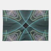 Moderne Blauwgroen geometrische fractale kunst Theedoek (Horizontaal)