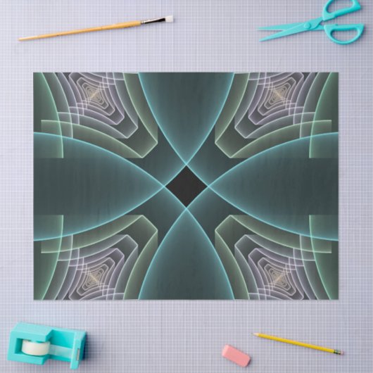 Moderne Blauwgroen geometrische fractale kunst Tissuepapier (Craft)