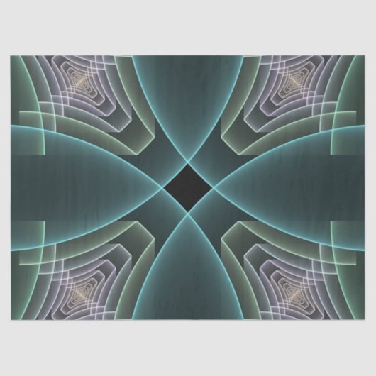 Moderne Blauwgroen geometrische fractale kunst Tissuepapier (Voorkant)