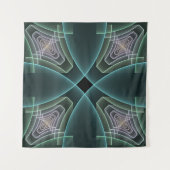 Moderne Blauwgroen geometrische fractale kunst Wandkleed (Voorkant (horizontaal))
