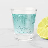 Moderne Blauwgroen Glitter Bachelorette Party Shot Glas (Voorkant)