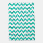 Moderne Blauwgroen Glitter Chevron Keukenschotel H Theedoek (Verticaal)