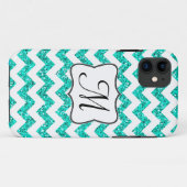 Moderne Blauwgroen Glitter Chevron Monogram IPHONE Case-Mate iPhone Case (Achterkant (horizontaal))