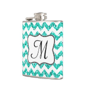Moderne Blauwgroen Glitter Chevron Monogram Whiske Heupfles (Links)
