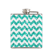 Moderne Blauwgroen Glitter Chevron Monogram Whiske Heupfles (Achterkant)