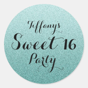 Moderne Blauwgroen Glitter Faux Ombre Sweet 16 Sti Ronde Sticker