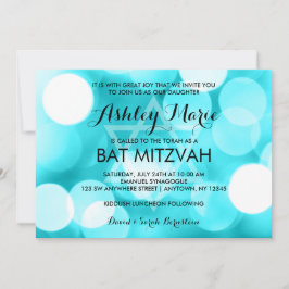 Moderne Blauwgroen Glitter Lights Bat Mitzvah Kaart