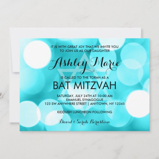 Moderne Blauwgroen Glitter Lights Bat Mitzvah Kaart (Voorkant)