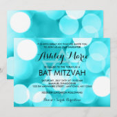Moderne Blauwgroen Glitter Lights Bat Mitzvah Kaart (Voorkant / Achterkant)