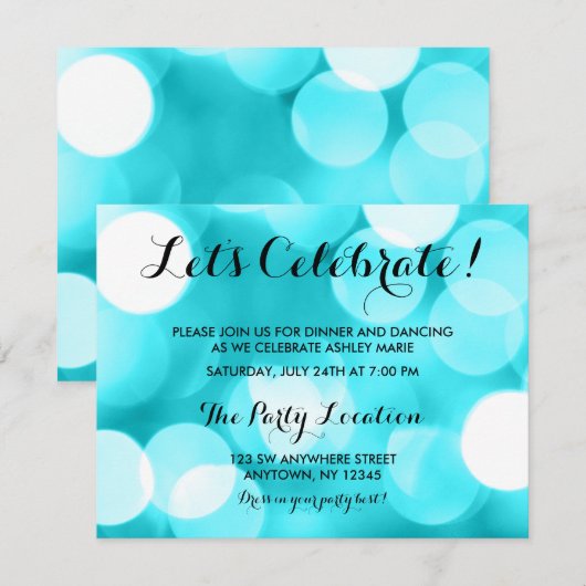 Moderne Blauwgroen Glitter Lights Bat Mitzvah Rece Informatiekaartje (Voorkant / Achterkant)