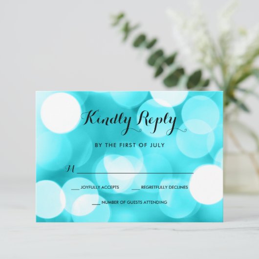 Moderne Blauwgroen Glitter Lights Bat Mitzvah RSVP (Staand voorkant)