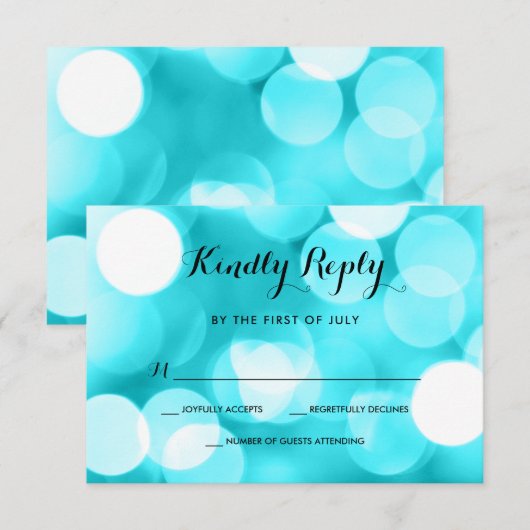 Moderne Blauwgroen Glitter Lights Bat Mitzvah RSVP (Voorkant / Achterkant)