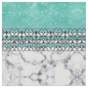 Moderne Blauwgroen Glitter Marble Geometric Tribal Stof