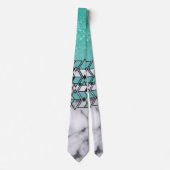 Moderne Blauwgroen Glitter Marble Geometric Tribal Stropdas (Voorkant)