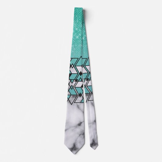 Moderne Blauwgroen Glitter Marble Geometric Tribal Stropdas (Voorkant)