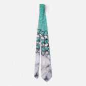 Moderne Blauwgroen Glitter Marble Geometric Tribal Stropdas (Achterkant)